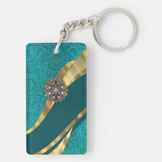 Porte-clés Turquoise vert vert damassé (Dos)