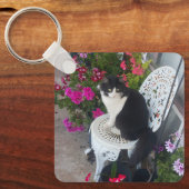 Porte-clés Tuxedo Cat Cute with Pretty Flowers Black Cats (Recto)