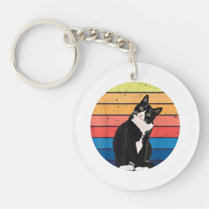 Porte-clés Tuxedo Chat Cadeau Couleurs rétro pour Amoureux de