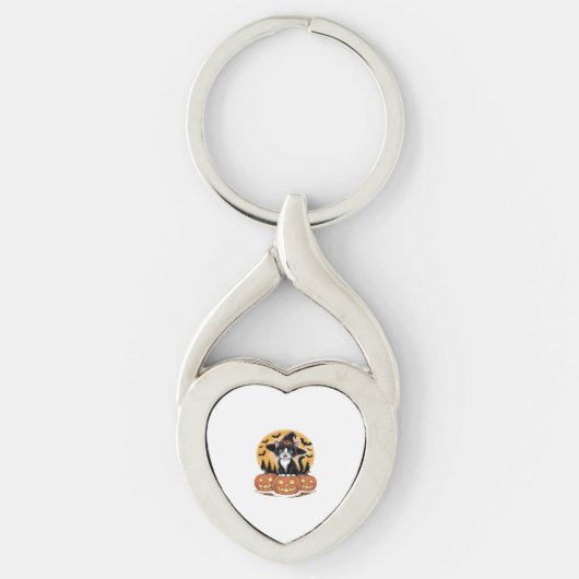Porte-clés Tuxedo Chat Halloween Sorcière mignonne Citrouille (Devant)