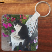 Porte-clés Tuxedo Chat mignonne avec de jolies fleurs Chats n (Verso)