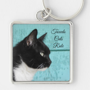 Porte-clés Tuxedo profil de chat sur Turquoise