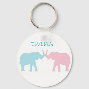 Porte-clés Twin Elephant Rose Et Bleu