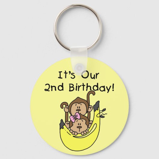 Porte-clés Twins Monkey Boy and Girl 2e anniversaire (Recto)