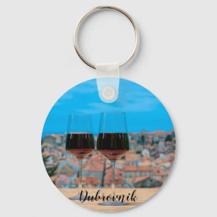 Porte-clés Two glasses of red wine with view of Dubrovnik Coa