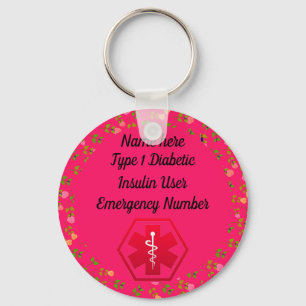 Porte-clés Type 1 ou 2 personnalisés par alerte diabétique