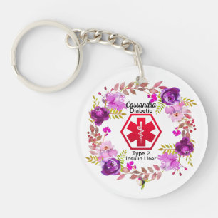 Porte-clés Type vigilant Médicale floral diabétique - 2