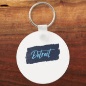 Porte-clés Typographie bleue manuscrite de Détroit (Recto)