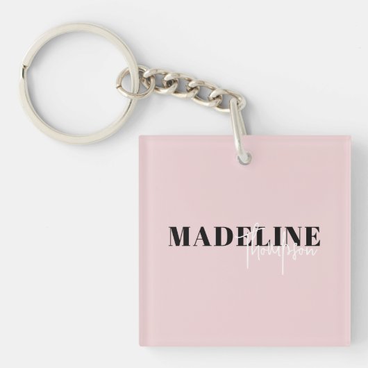 Porte-clés Typographie Chic Moderne Script Lumière Rose Femin (Devant)