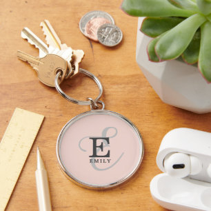 Porte-clés Typographie de Monogramme moderne Blush Pink
