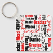 Porte-clés Typographie "Merci" multilingue noire rouge (Recto)