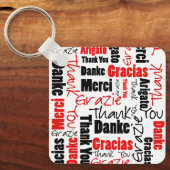 Porte-clés Typographie "Merci" multilingue noire rouge (Recto)