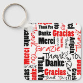 Porte-clés Typographie "Merci" multilingue noire rouge (Recto)