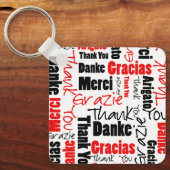 Porte-clés Typographie "Merci" multilingue noire rouge (Recto)