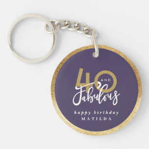 Porte-clés Typographie moderne violet or 40e anniversaire