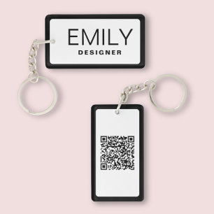 Porte-clés Typographie noire moderne Bordure noire Code QR