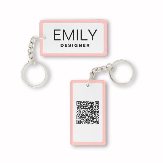 Porte-clés Typographie noire moderne Bordure rose Code QR