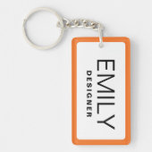 Porte-clés Typographie noire moderne Orange Bordure QR Code (Devant)