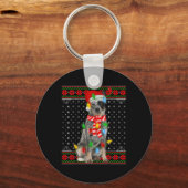 Porte-clés Ugly Xmas Dog Lights Santa Hat Blue Heeler Dog Chr (Recto)
