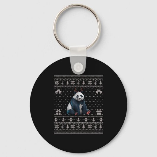 Porte-clés Ugly Xmas Sweater Style Panda Reindeer Christmas (Recto)