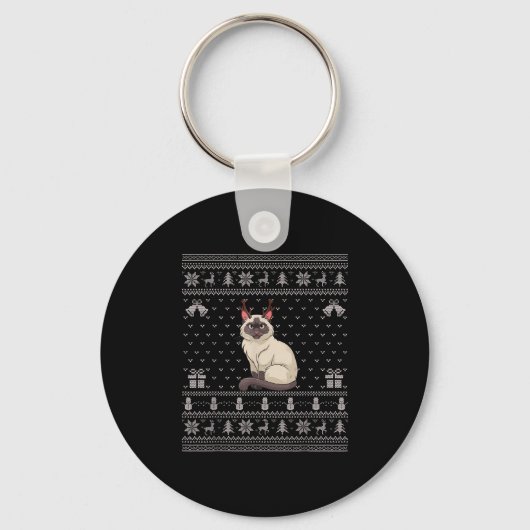 Porte-clés Ugly Xmas Sweater Style Siamese Cat Reindeer Chris (Recto)