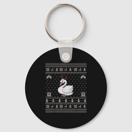 Porte-clés Ugly Xmas Sweater Style Swans Reindeer Christmas  (Recto)