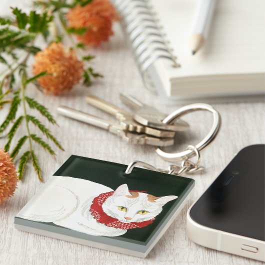 Porte-clés Ukiyoe [komei] 03 chat blanc (Devant Droit)
