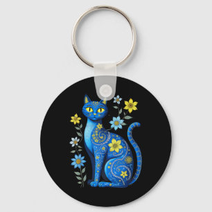 Porte-clés Ukraine Chat Floral Vintage ukrainien Drapeau Vysh