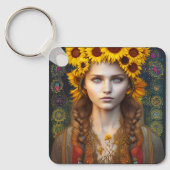 Porte-clés Ukrainienne fille d'amulettes et de tournesols (Recto)