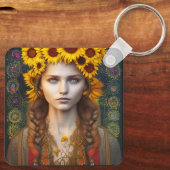 Porte-clés Ukrainienne fille d'amulettes et de tournesols (Verso)