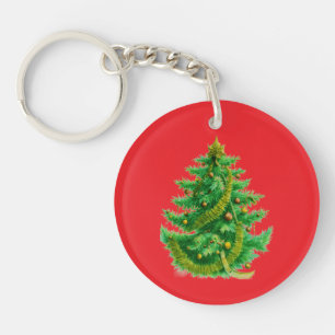 Porte-clés Un arbre de Noël Mandelbrot avec des ampoules roug