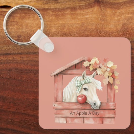 Porte-clés Un cheval blanc une pomme par jour (Recto)
