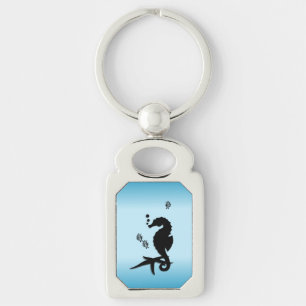 Porte-clés Un cheval de mer dans le bleu