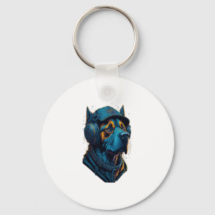 Porte-clés Un chien écoute de la musique