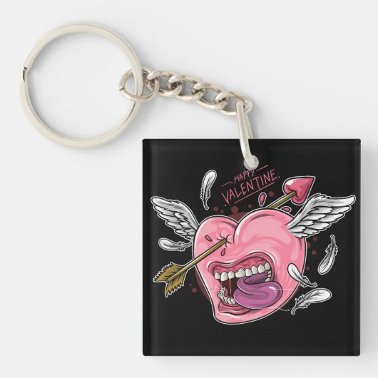 Porte-clés un coeur d'amour avec des lèvres et des ailes frap (Devant)