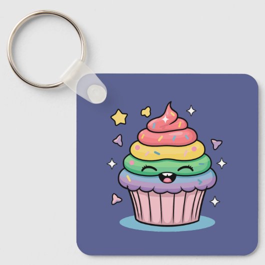 Porte-clés Un cupcake de Kawaii avec gel arc-en-ciel et (Recto)