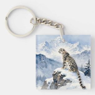 Porte-clés Un léopard des neiges sur un pic enneigé