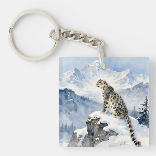 Porte-clés Un léopard des neiges sur un pic enneigé (Devant)