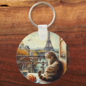 Porte-clés Un matin à Paris | Chat au gingembre dans un café (Verso)