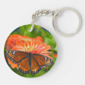 Porte-clés Un papillon Monarque sur des Zinnia orange (Dos)