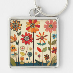 Porte-clés Un parterre chaud de zinnias en terre cuite