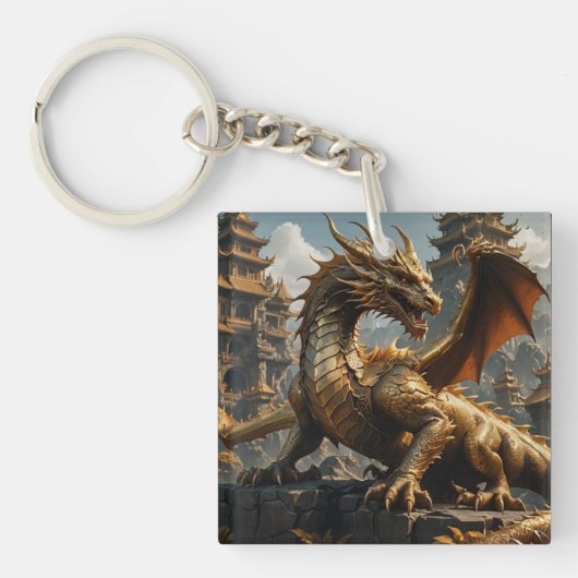 Porte-clés Un puissant dragon d'or effrayant (Devant)
