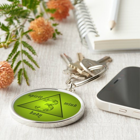 Porte-clés Un triangle vert et un triangle vert heureux (Côté)