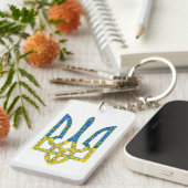 Porte-clés Un trident ukrainien texturé drapeau d'Ukraine cou (Devant droit)