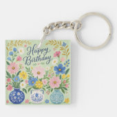 Porte-clés Un Trio de Fleurs d'Anniversaire (Dos)