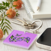 Porte-clés Una, Nom Floral Violet, Logo, (Devant Droit)