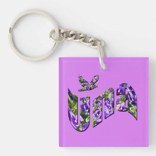 Porte-clés Una, Nom Floral Violet, Logo,