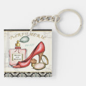 Porte-clés Une chaussure rouge, une bouteille de parfum, et (Dos)