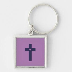 Porte-clés Une croix avec un cœur 