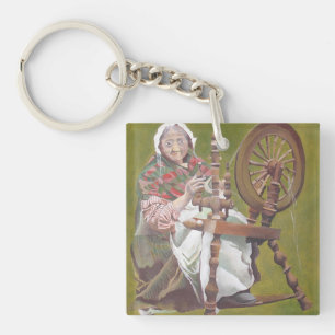 Porte-clés Une Femme Irlandaise Âgée Artiste À Une Roue De Ro